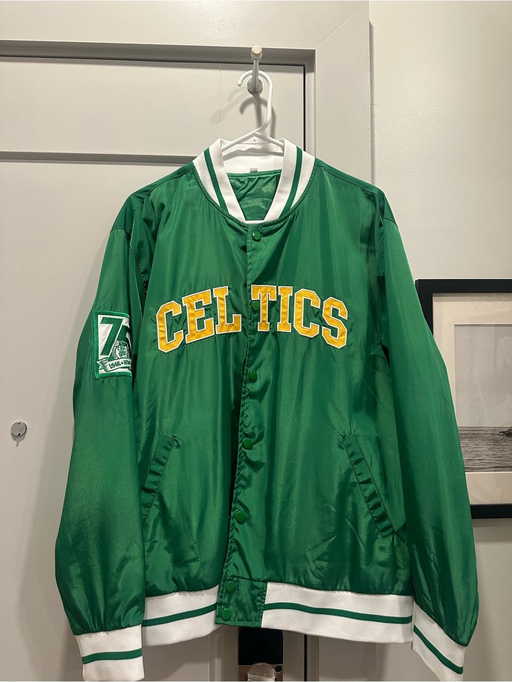 NBA Boston Celtics 75 YEARS Green Satin Varsity Jacket